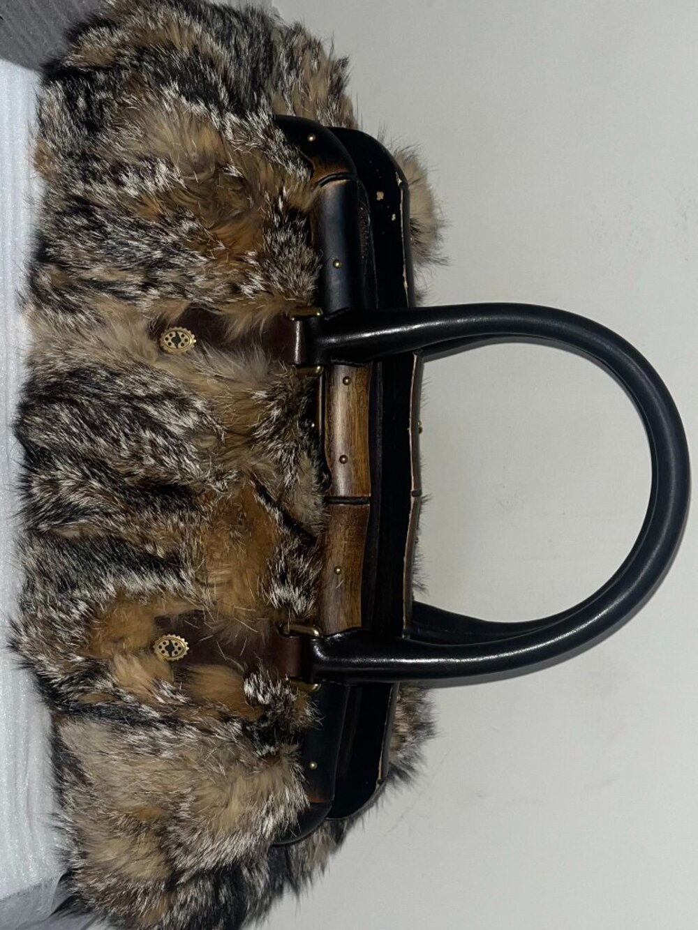 RARE Tom Ford Era Gucci F/W 2003 raccoon & bamboo Frame Satchel runway piece
